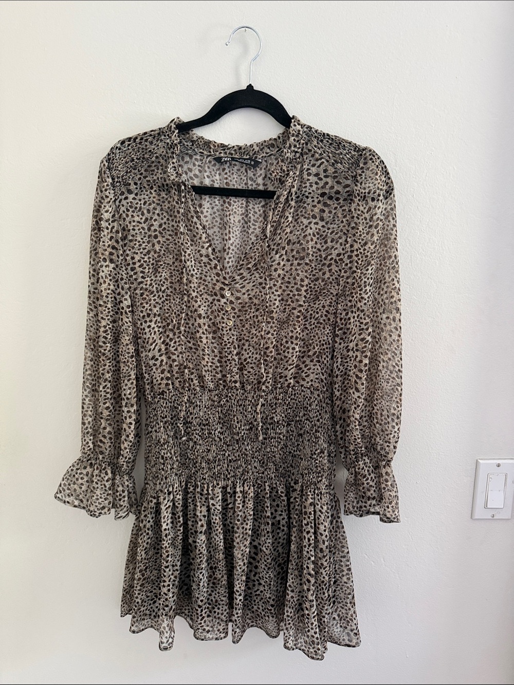 Zara Beige and Black Leopard-Print Mini Dress